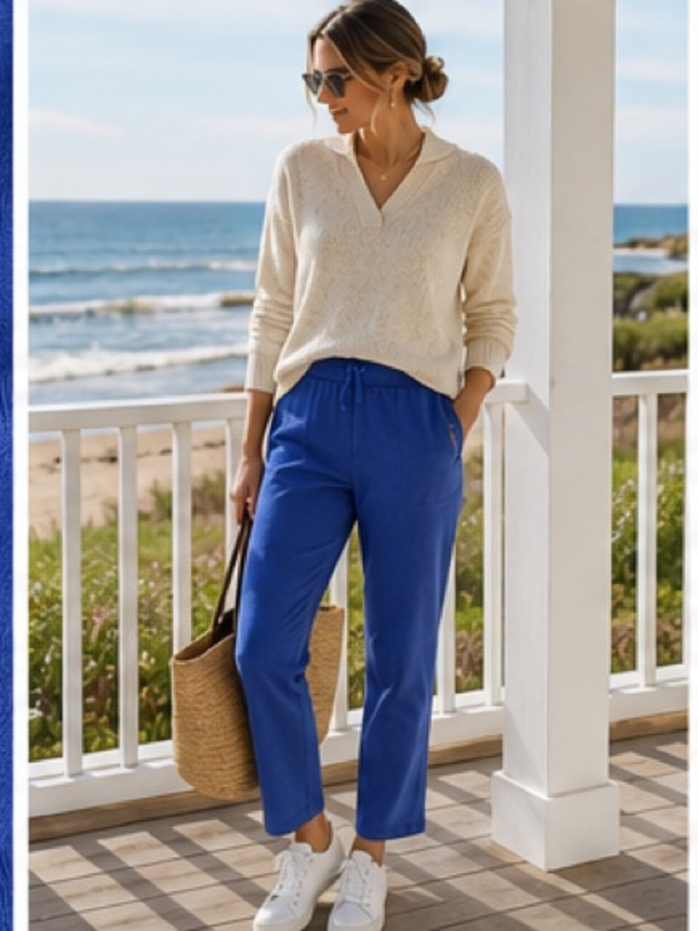 “T by Talbots Straight Crop Pants XS Blue Athleisure Zip Pocket Pull On Knit